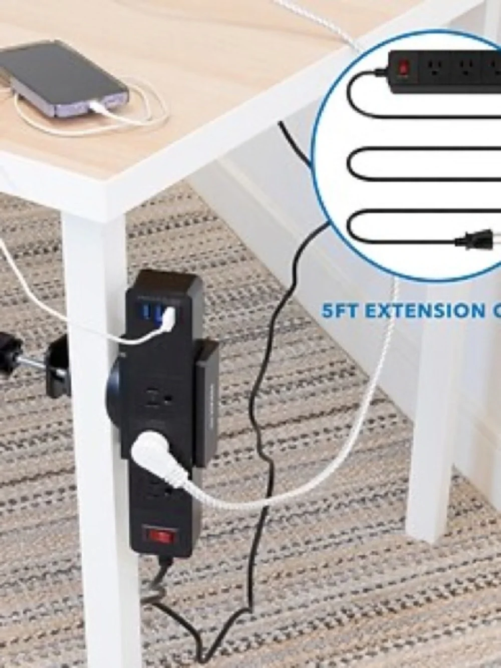 Black Desktop Power Strip with USB Charging Ports